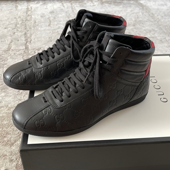 GUCCI MENS LEATHER HIGH TOP SNEAKERS - Picture 3 of 5